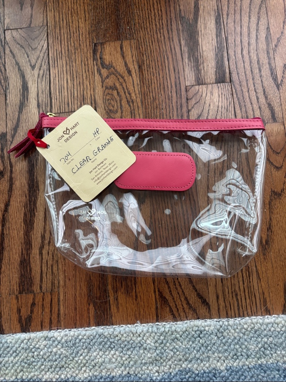 Jon Hart Design Clear Cosmetic Bag with Pink Trim
